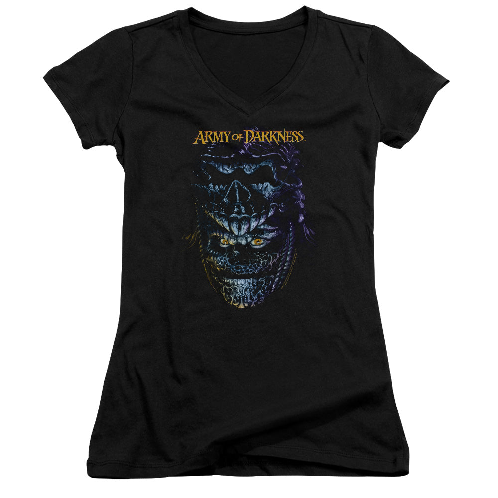 Army Of Darkness Evil Ash Junior Sheer Cap Sleeve V-Neck Womens T Shirt Black - clothing by TeeHivey.com