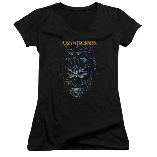 Army Of Darkness Evil Ash Junior Sheer Cap Sleeve V-Neck Womens T Shirt Black - clothing by TeeHivey.com