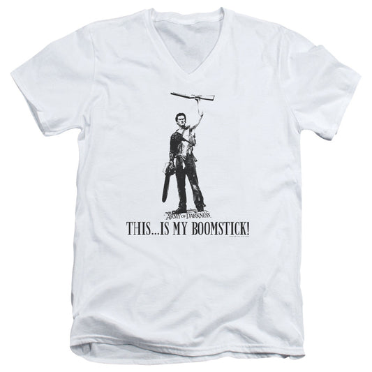 Army Of Darkness Boomstick! Mens Slim Fit V-Neck T Shirt White