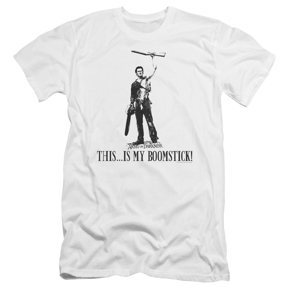 Army Of Darkness Boomstick! Premium Bella Canvas Slim Fit Mens T Shirt White - clothing by TeeHivey.com (Image 2)
