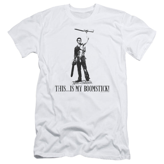 Army Of Darkness Boomstick! Slim Fit Mens T Shirt White - clothing by TeeHivey.com