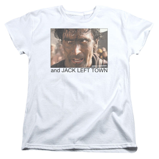Army Of Darkness Jack Left Town Womens T Shirt White - clothing by TeeHivey.com