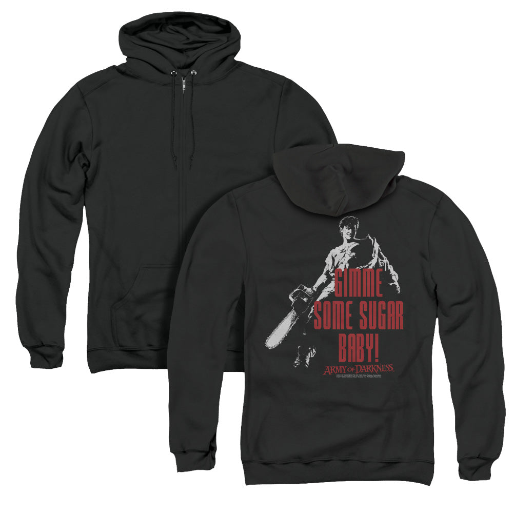 Army Of Darkness Sugar Back Print Zipper Mens Hoodie Black - clothing by TeeHivey.com (Image 1)