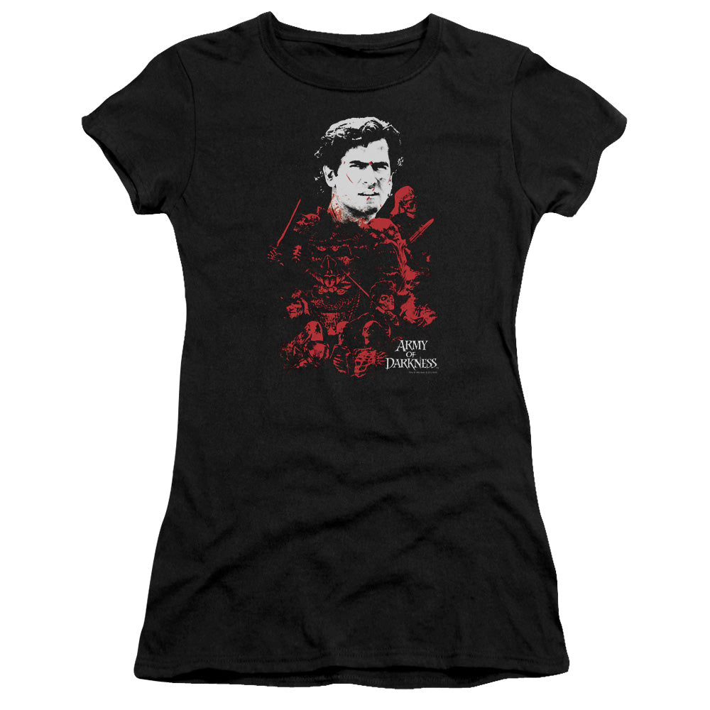 Army Of Darkness Pile Of Baddies Junior Sheer Cap Sleeve Womens T Shirt Black - clothing by TeeHivey.com