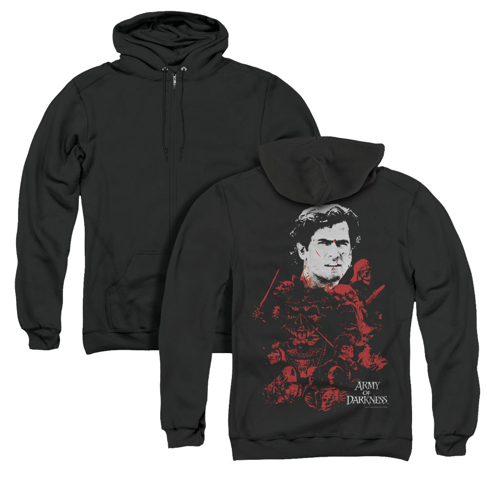 Army Of Darkness Pile Of Baddies Back Print Zipper Mens Hoodie Black - clothing by TeeHivey.com (Image 1)