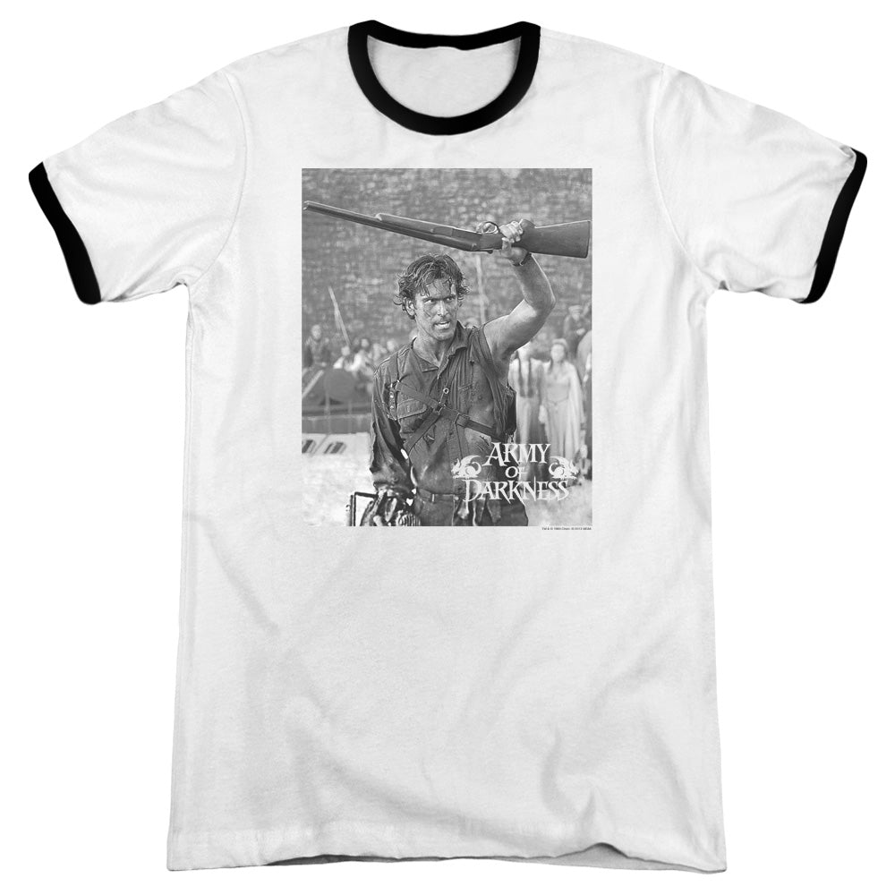 Army Of Darkness Boom Heather Ringer Mens T Shirt White - clothing by TeeHivey.com