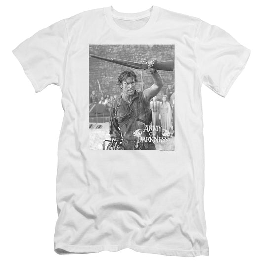 Army Of Darkness Boom Premium Bella Canvas Slim Fit Mens T Shirt White - clothing by TeeHivey.com (Image 1)