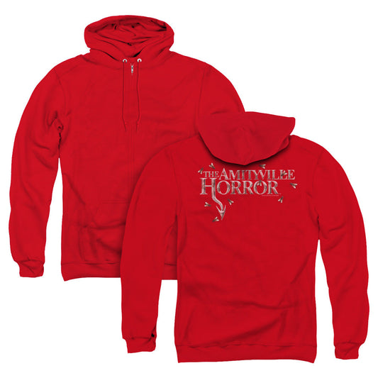 Amityville Horror Flies Back Print Zipper Mens Hoodie Red