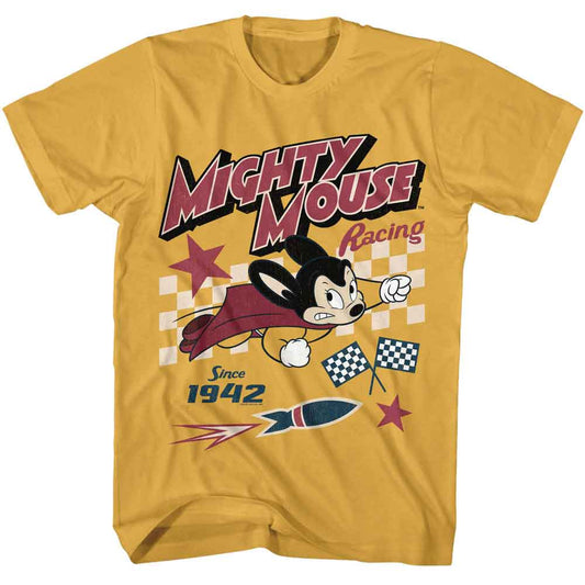 Mighty Mouse - Racing - American Classics - Solid Yellow Adult Short Sleeve T-Shirt