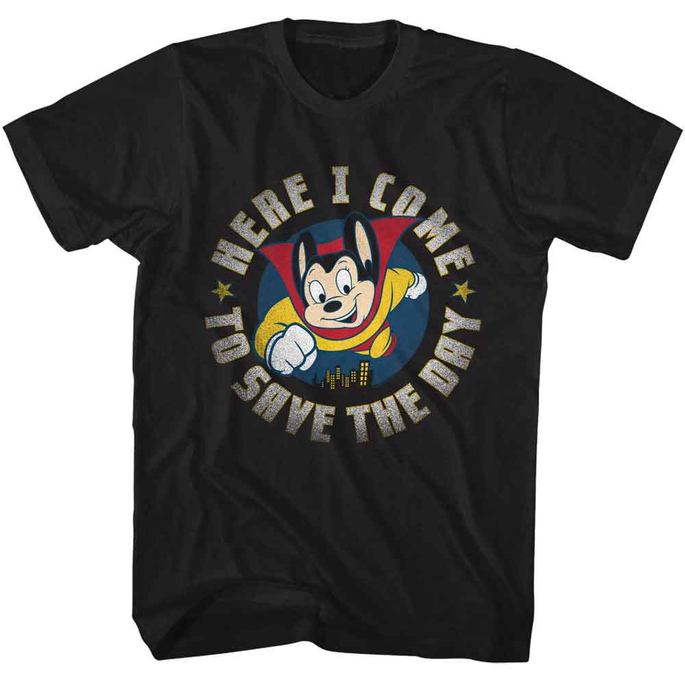 Mighty Mouse - Here I Come - American Classics - Black Adult Short Sleeve T-Shirt