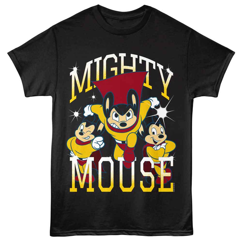 Mighty Mouse - Shining - American Classics - Black Adult Short Sleeve T-Shirt