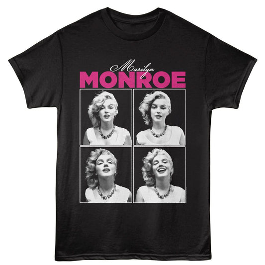 Marilyn Monroe - Multi Photo - American Classics - Solid Black Adult Short Sleeve T-Shirt (Image 1)