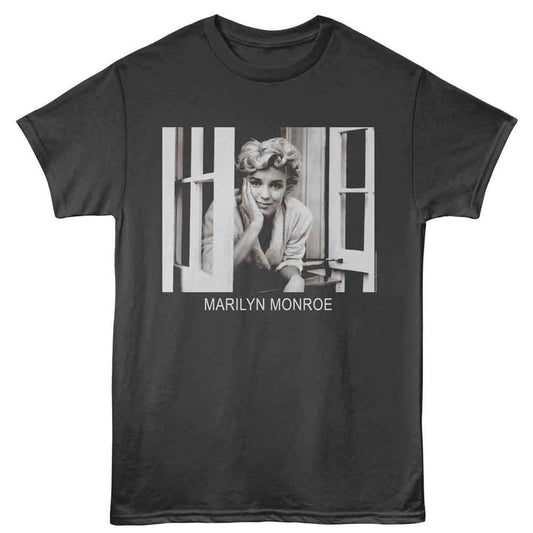Marilyn Monroe - Looking Out Window - American Classics - Gray Front Print Adult Short Sleeve T-Shirt (Image 1)