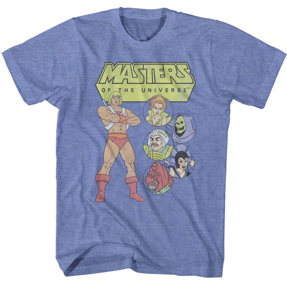 Masters Of The Universe - Character Circles - American Classics - Heather Blue Adult Short Sleeve T-Shirt (Image 1)
