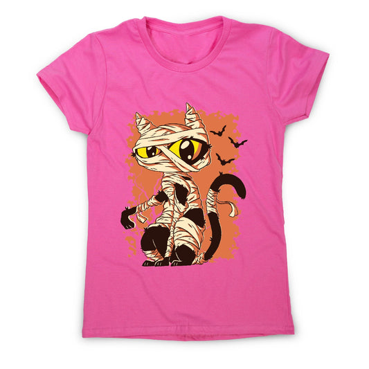 Mummy cat funny halloween cartoon women's t-shirt