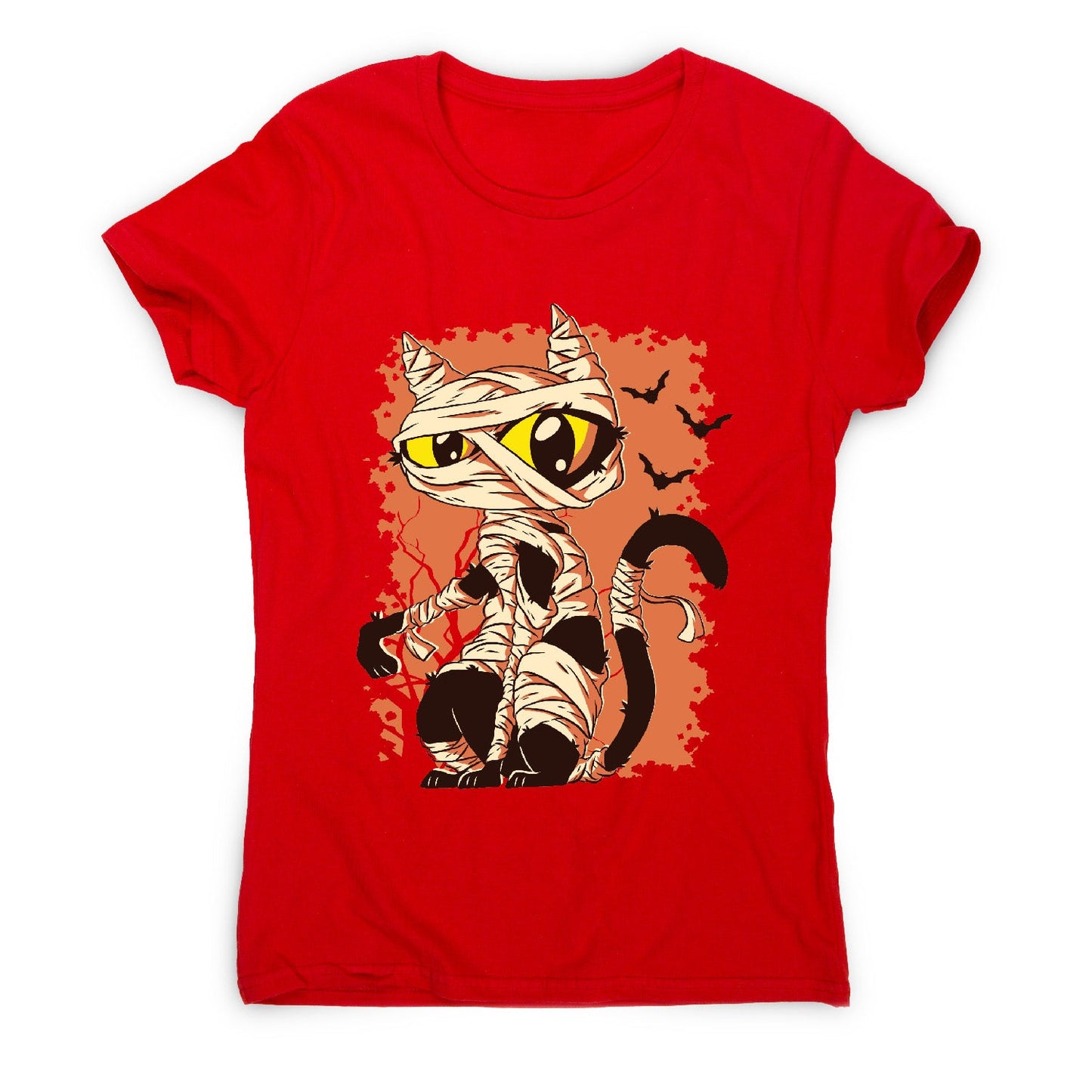 Mummy cat funny halloween cartoon women's t-shirt