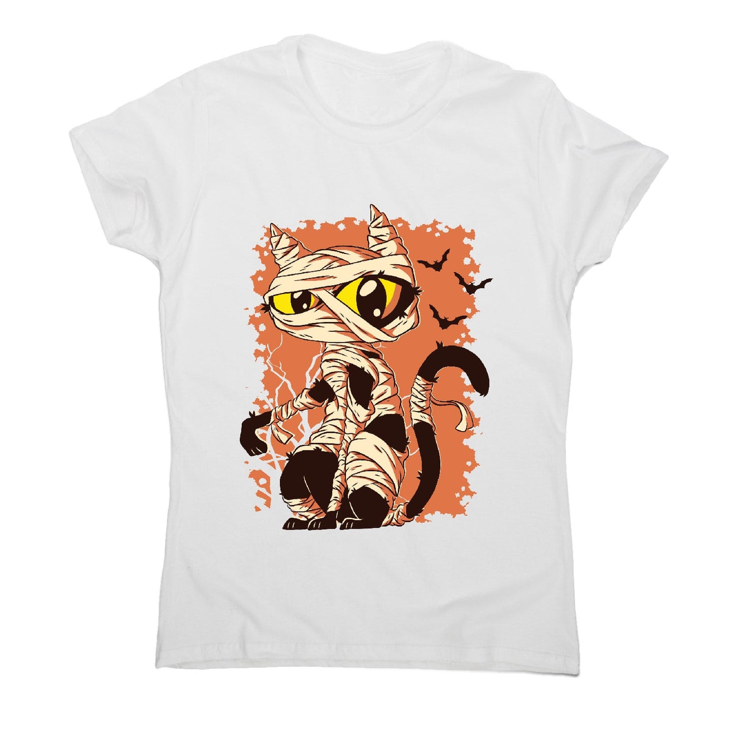 Mummy cat funny halloween cartoon women's t-shirt