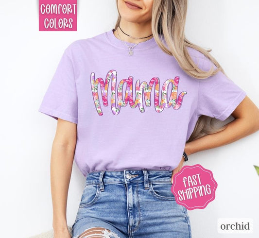 Mama Floral Shirt, Floral Mom Shirt, Mother's Day Gift for Mom Tshirt, Oversized Mama Tee