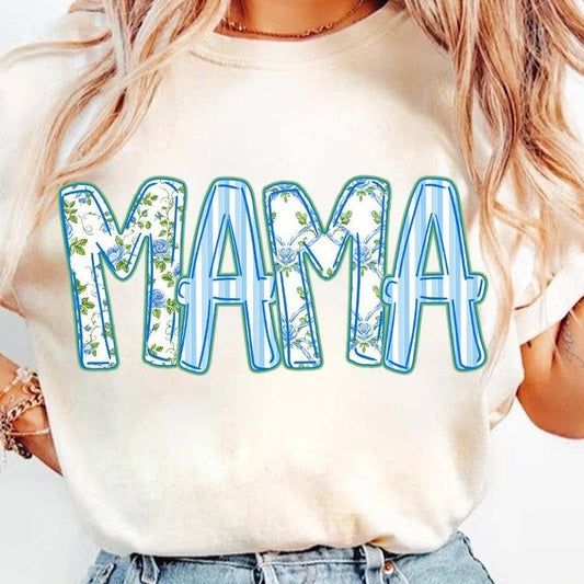 Mama Floral tshirt, Blue Floral, Stripes, Mama Flower sweatshirt, Preppy Mama tshirt, Retro Mama Flower hoodie, Mothers Day ptshirtng, Hand Lettered, Mothers sweatshirt, shirt for women