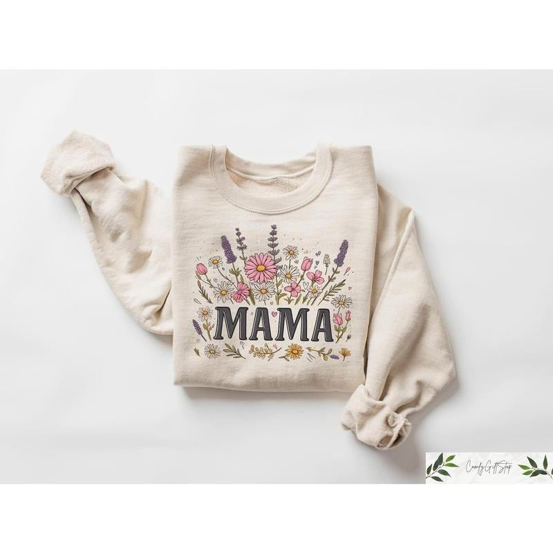Mama Sweatshirt, Wildflowers Mama T-shirt, Retro Mother's Day Shirt, Floral Mom Gift, Cute Mothers Day Outfit, New Mom Crewneck