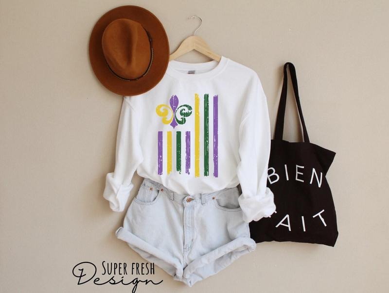 Mardi Gras Flag Sweatshirt, Fleur De Lis Sweater, Mardi Gras Shirt, New Orleans Shirt, NOLA Crewneck