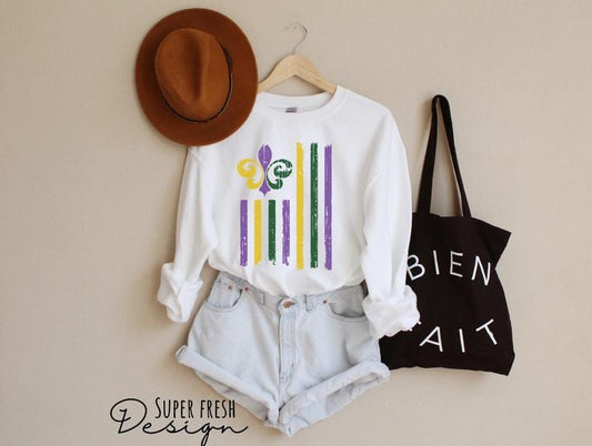 Mardi Gras Flag Sweatshirt, Fleur De Lis Sweater, Mardi Gras Shirt, New Orleans Shirt, NOLA Crewneck