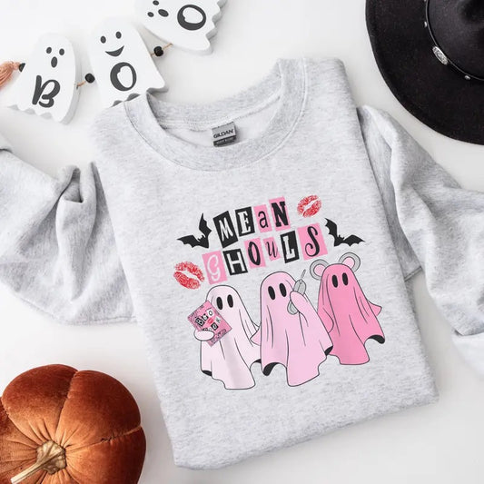 Mean Ghouls Halloween Sweatshirt, Halloween Cute Ghosts Gift , Halloween Ghosts Tee, Pink Halloween Ghoul T-shirt, Cute Halloween Shirt, Full Color Print
