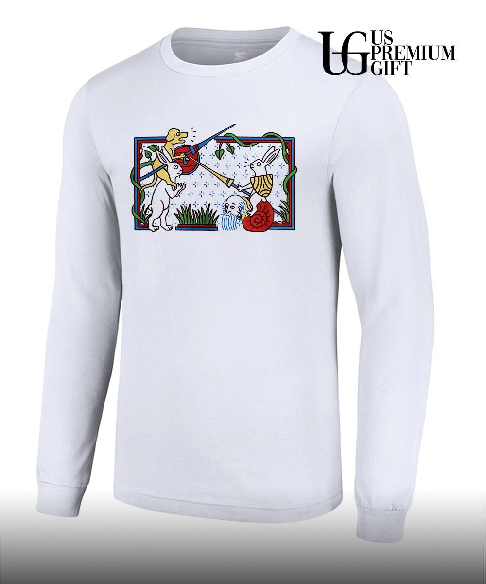 Medieval Scene Dog vs Rabbit fight shirt