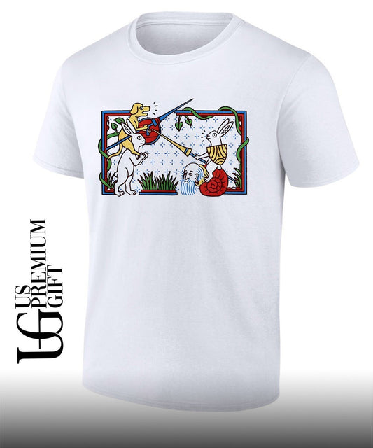 Medieval Scene Dog vs Rabbit fight shirt