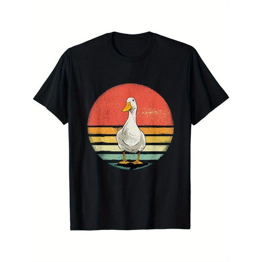 Men's Vintage Duck Graphic Tee - Casual Round Neck, Stretch Fabric, Machine Washable - Perfect for All Seasons Made in USA