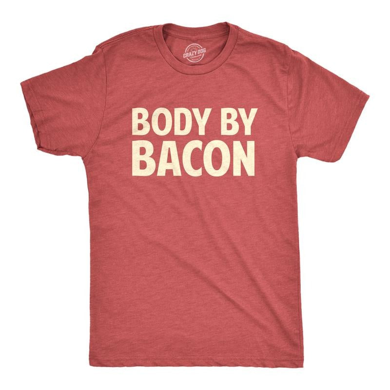Mens Body By Bacon T Shirt Funny Bacon Eating Shirt Lover Gift for Dad Grilling Mens Funny T Shirts Cool Vintage Fashion T-Shirt Gift