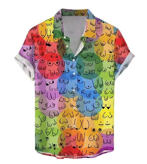 Mens Button Down Shirts Funny Penis Boobs Printed Hawaiian Top Novelty Ugly Gift