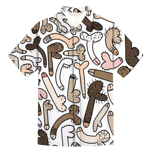 Mens Button Down Shirts Funny Penis Pattern Printed Hawaiian Tops Novelty Ugly