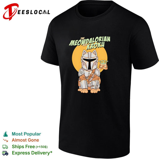 Meowdalorian and Kroku a cat bounty hunter and his frog foundling shirt