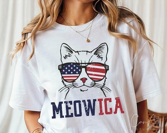 Meowica Shirt, Patriotic Cat Shirt, Distressed American Flag , Fourth of July Cat Graphic Independence Day Shirt  T-shirt, sweater and Hoodie