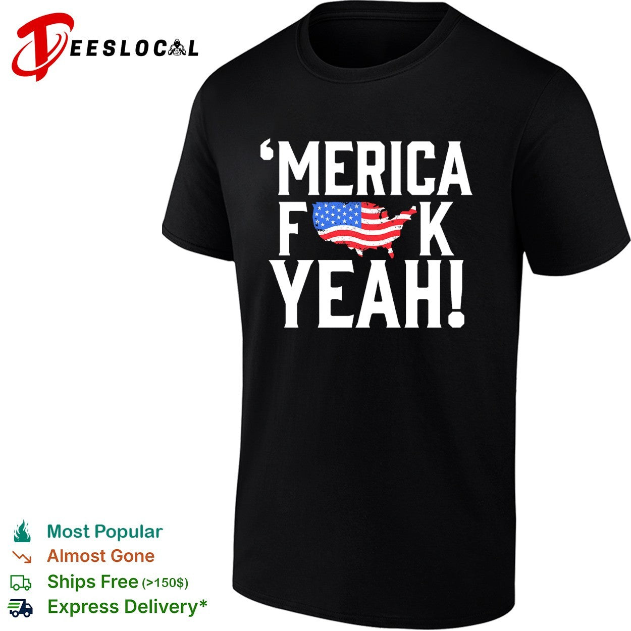 Merica censored bold USA map flag text shirt