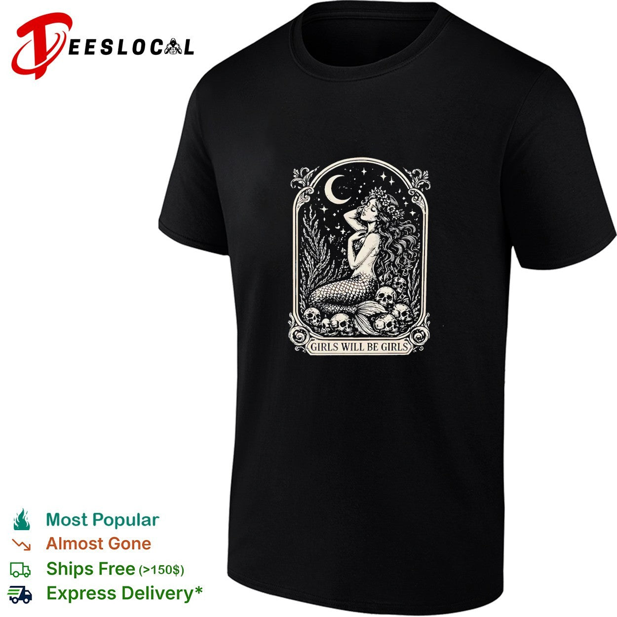 Mermaid sitting on rocks girls will be girls shirt