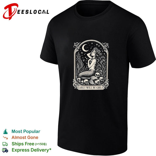 Mermaid sitting on rocks girls will be girls shirt