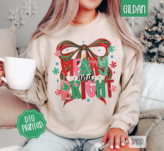 Merry & Bright Bow Sweatshirt, Trendy Women's Christmas Crewneck