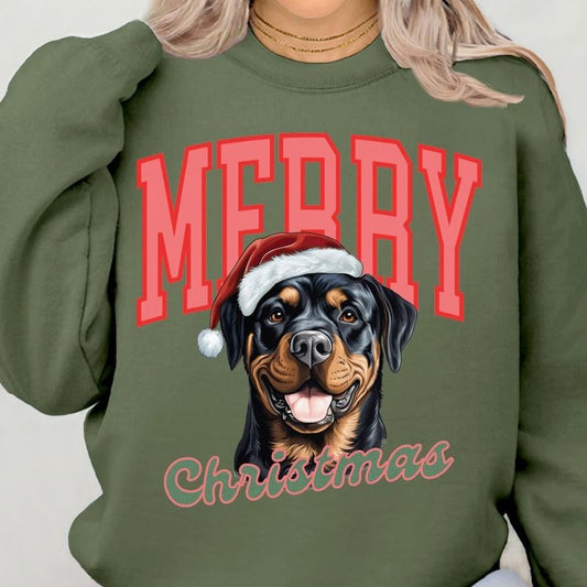 Merry Christmas Rottweiler Sweatshirt, Christmas Dog, Festive Holiday Crewneck, Custom Sweatshirt