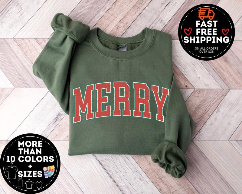 Merry Christmas Sweatshirt Christmas Shirts Cute Winter Sweater Christmas Shirt For Women Christmas Crewneck Sweatshirt...