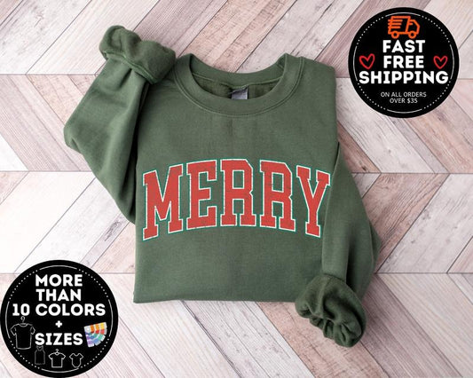 Merry Christmas Sweatshirt Christmas Shirts Cute Winter Sweater Christmas Shirt For Women Christmas Crewneck Sweatshirt...