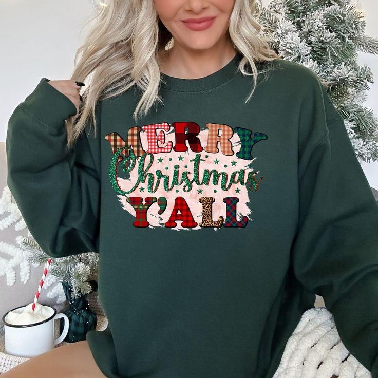 Merry Christmas Yall,Christmas Crewneck,Christmas Western Shirt,Christmas Matching,Christmas Sweater, Xmas Shirt,Christmas Gifts,Santa Claus