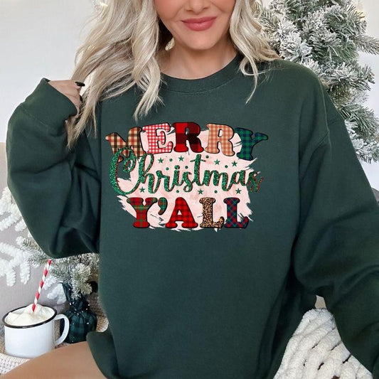 Merry Christmas Yall,Christmas Crewneck,Christmas Western Shirt,Christmas Matching,Christmas Sweater, Xmas Shirt,Christmas Gifts,Santa Claus
