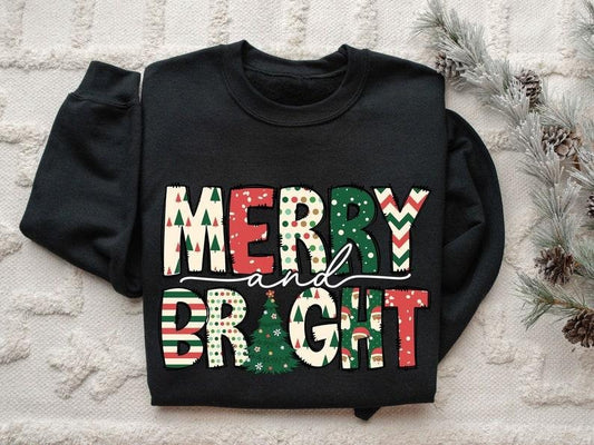 Merry and Bright Sweatshirt, Christmas Sweatshirt, Family Christmas Sweatshirt, Christmas Sweatshirts for Women, Merry...
