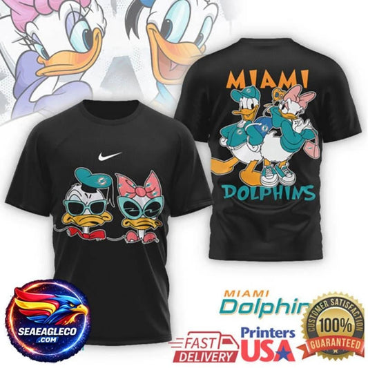 Miami Dolphins Donald &amp; Daisy Duck Tropical Two Sided Shirt