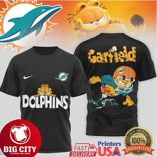 Miami Dolphins Garfield Football Character Two Sided Shirt