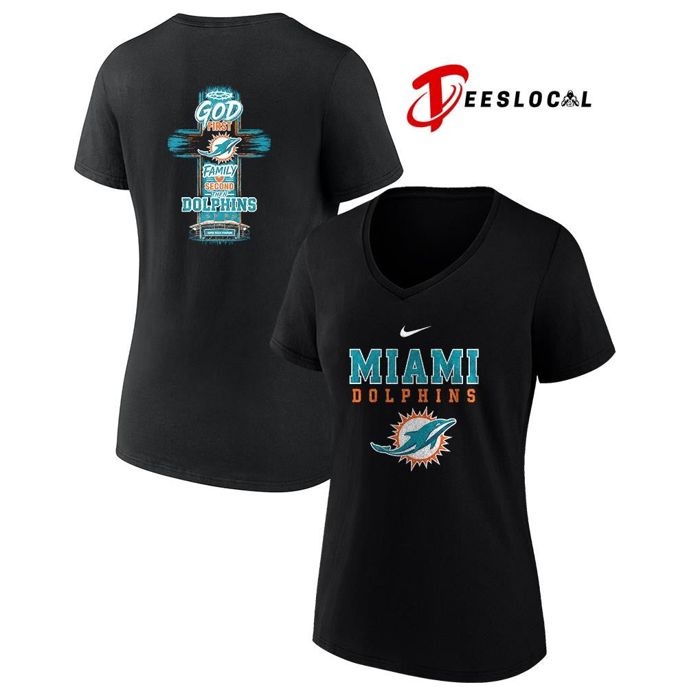 Miami Dolphins God first family second cross shirt