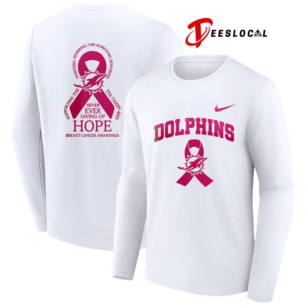 Miami Dolphins never ever giving up hope breast cancer awareness shirt