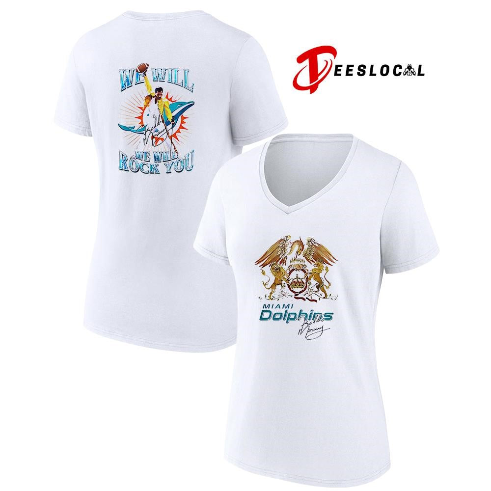Miami Dolphins x Queens we will we will rock you graphic shirt